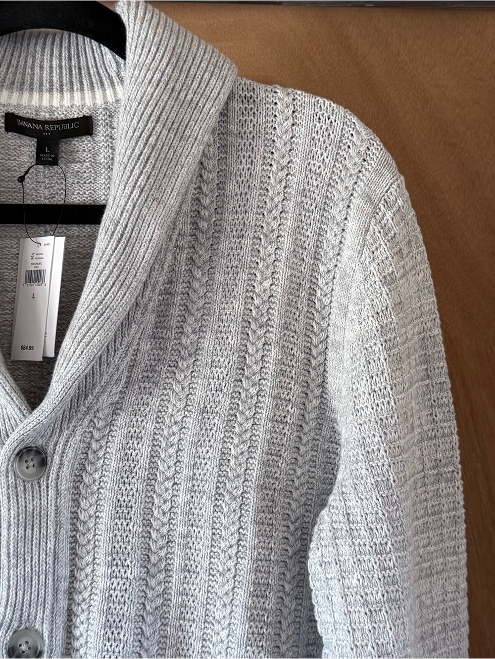 Banana Republic Cardigan Ribbed Shawl Collar Gray Button Front Mens L NWT - Picture 4 of 15